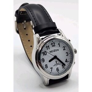Reizen Talking Radio Controlled Watch Leather Strap Silver Case Box